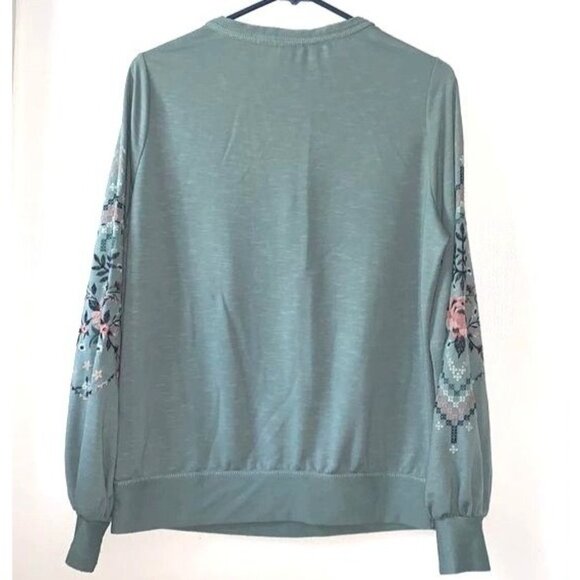 Knox Rose Embroidered Sage Green Long Sleeve Sweatshirt S - Picture 9 of 11
